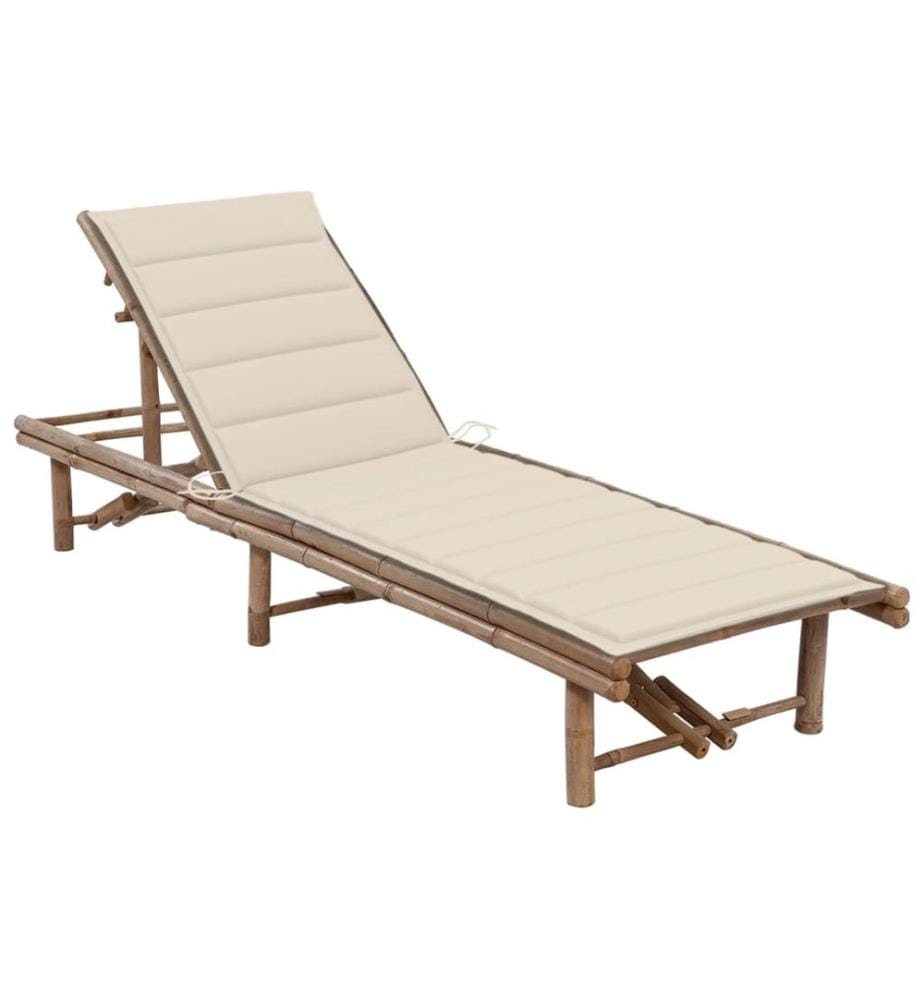 vidaXL Chaise longue de jardin avec coussin Bambou