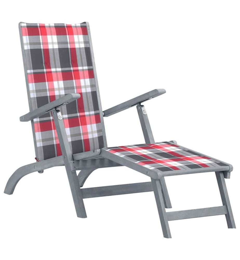 vidaXL Chaise longue d'extérieur repose-pied et coussin Acacia solide