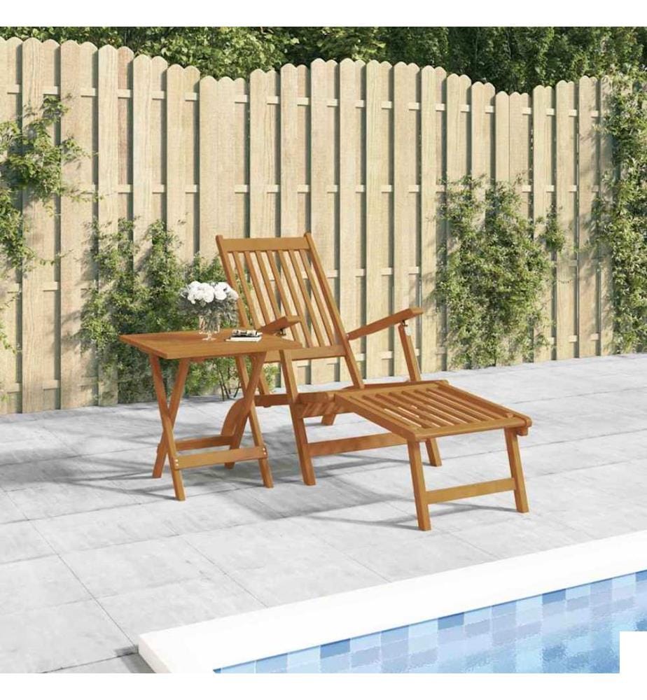 vidaXL Chaise longue d'extérieur repose-pieds et table Acacia solide