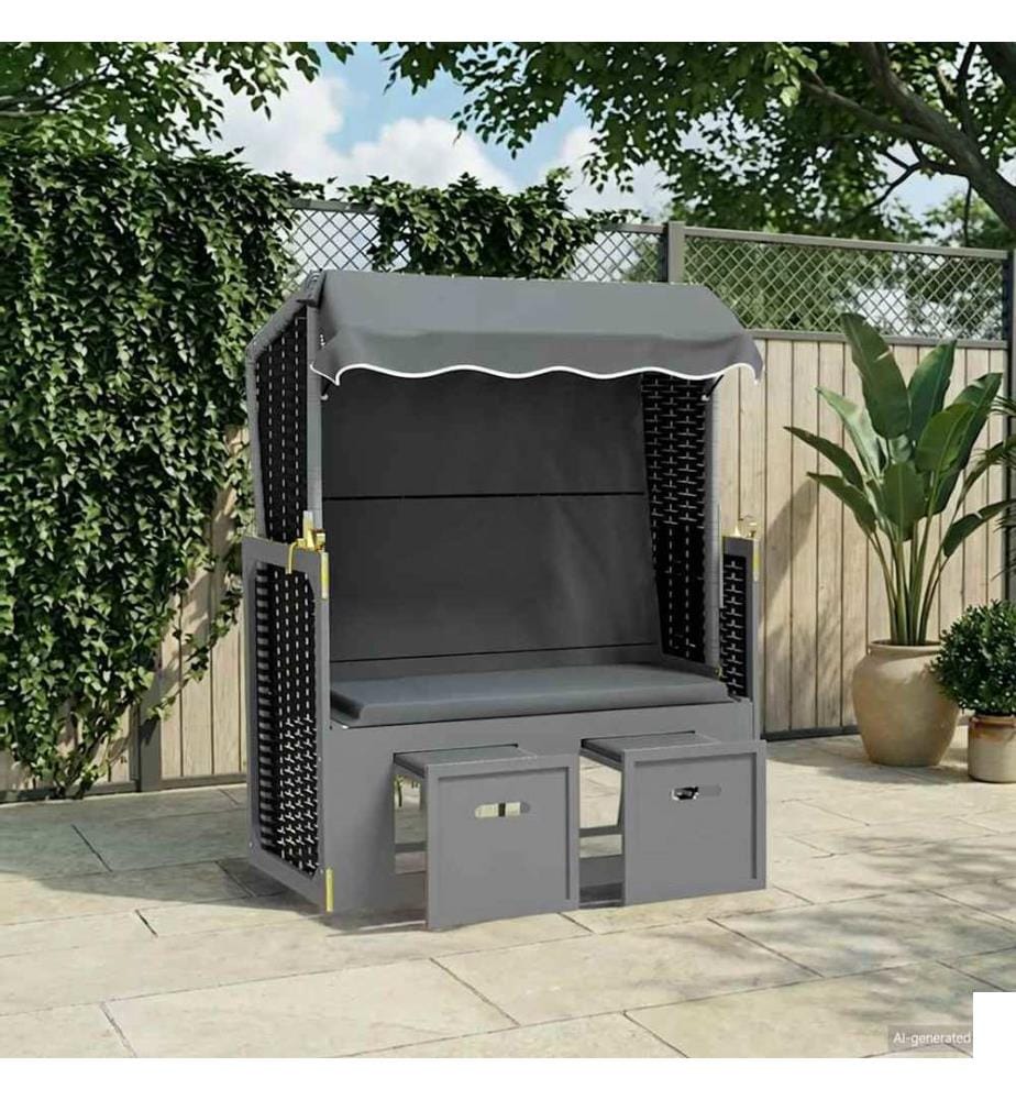 vidaXL Strandkorb avec auvent poly rotin bois solide anthracite noir