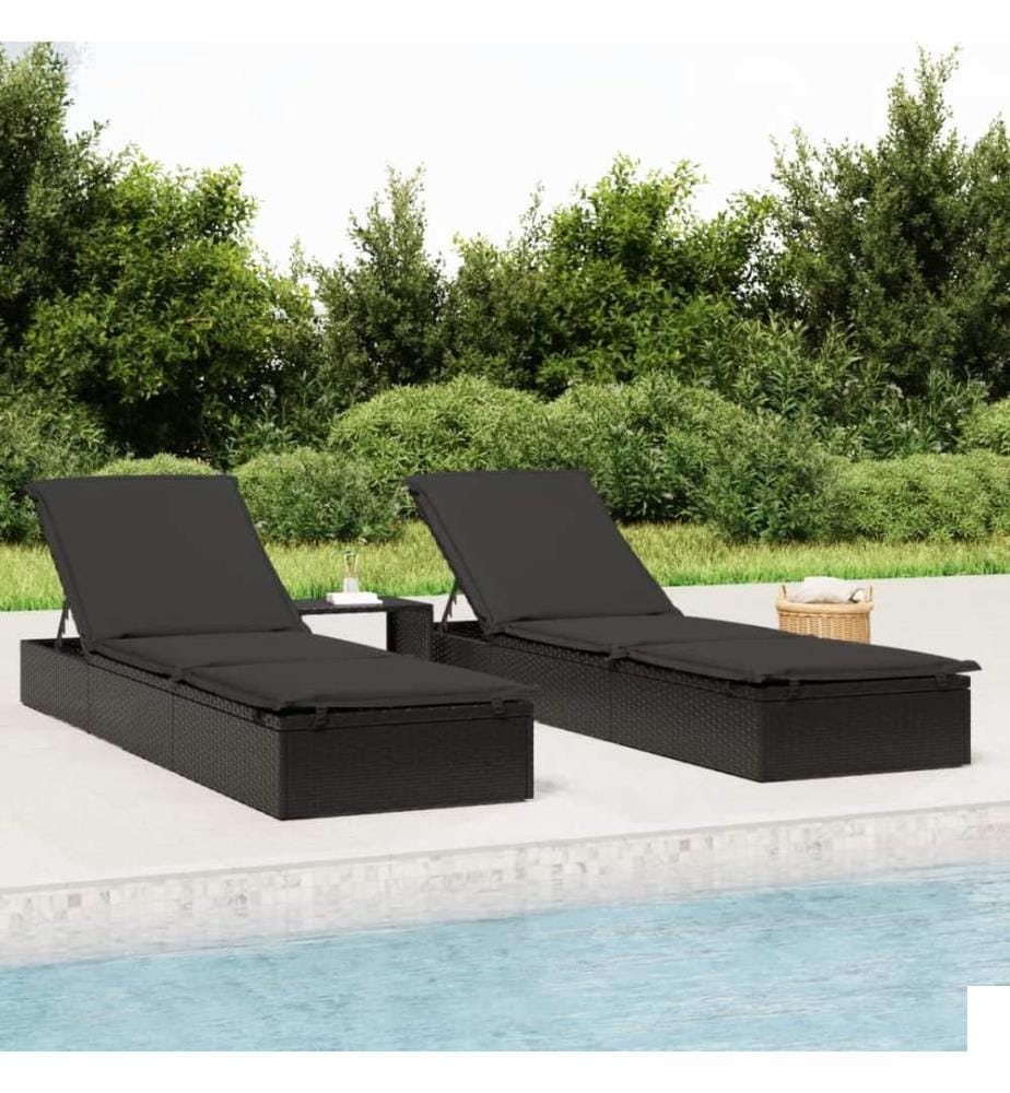 vidaXL Chaise longue 1 pc avec coussin noir 201x55x62cm résine tressée