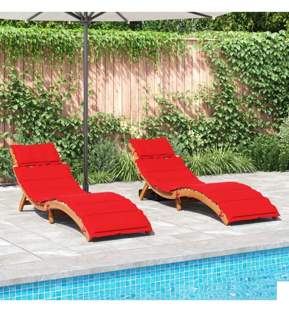 vidaXL Chaises longues avec coussins lot de 2 rouge bois massif acacia