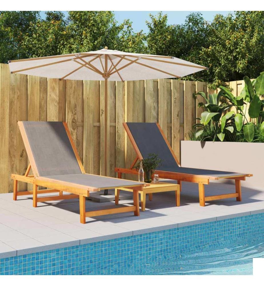 vidaXL Chaises longues lot de 2 noir bois d'acacia solide et textilène