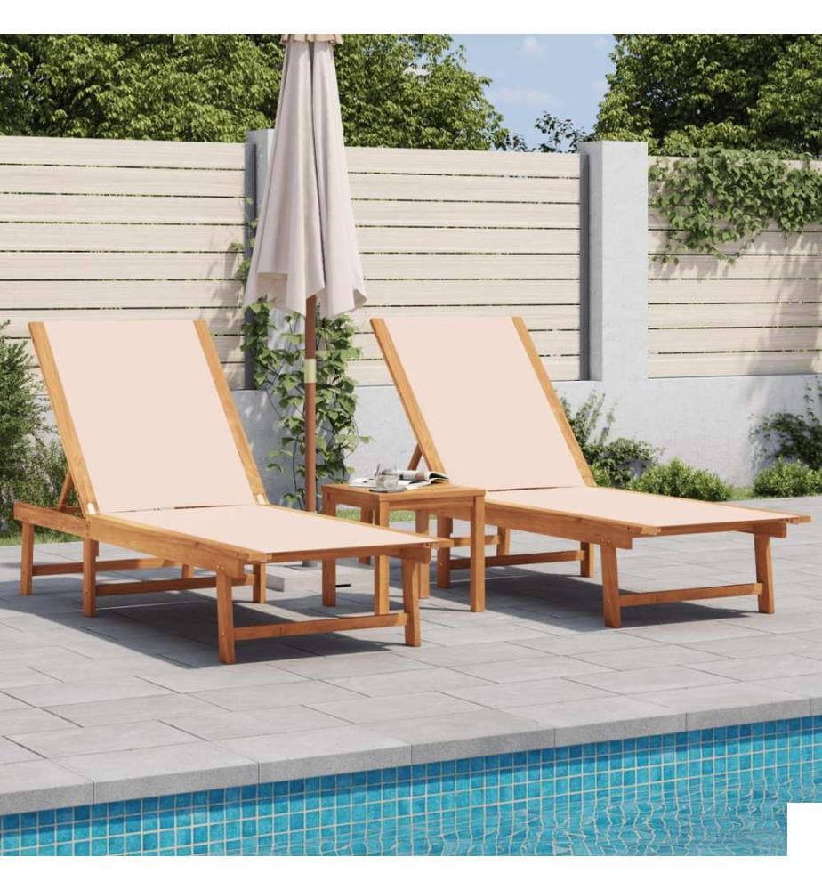 vidaXL Chaises longues lot de 2 table crème bois d'acacia et textilène