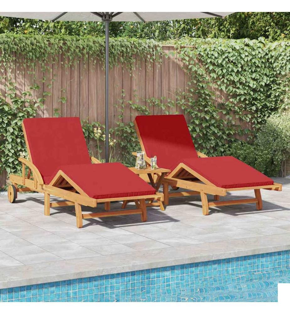 vidaXL Transat 3 pcs Rouge 200 x 67 x 84 cm Bois d'Acacia Massif