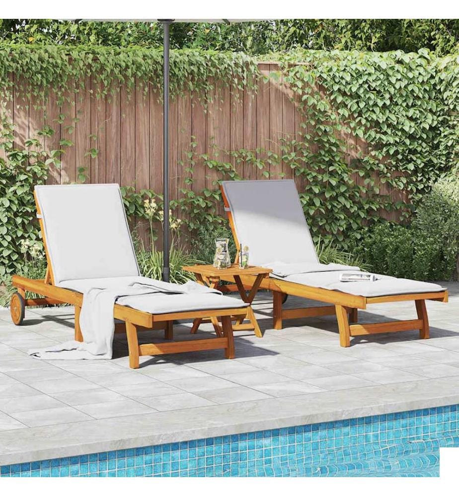 vidaXL Chaises longues lot de 2 avec table bois massif d'acacia