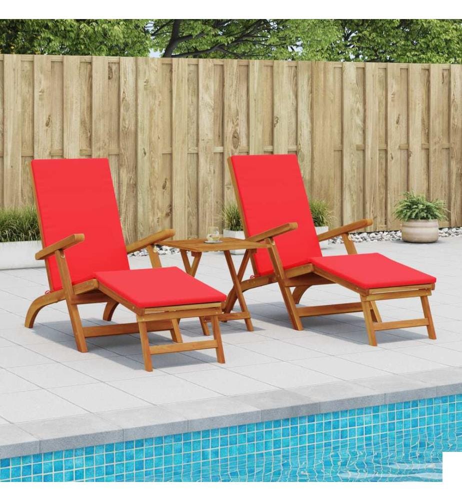 vidaXL Chaise longue inclinable et pliable 3 pcs Rouge