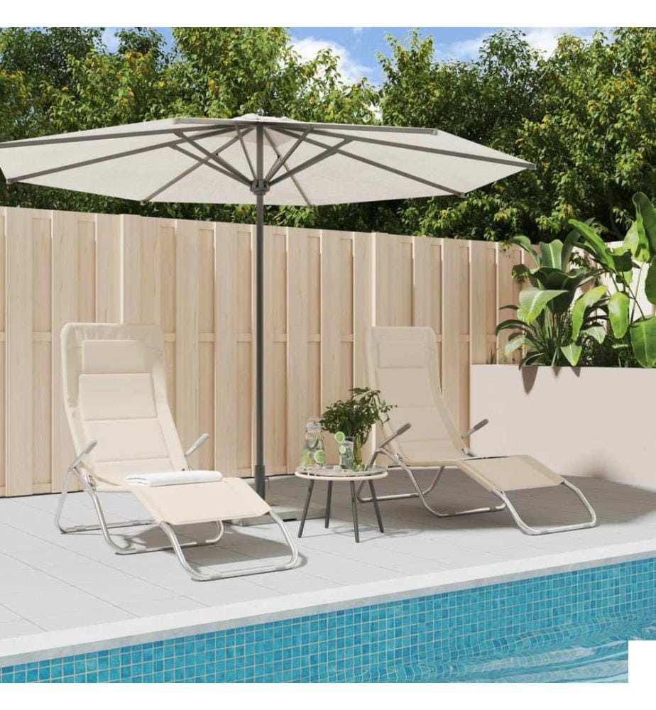 vidaXL Chaises longues pliables lot de 2 crème textilène et acier