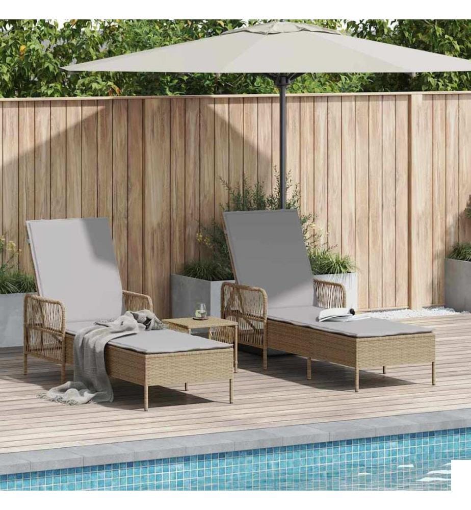 vidaXL Transat 3 pcs Beige et Gris clair 200 x 55 x 92 cm polyrotin