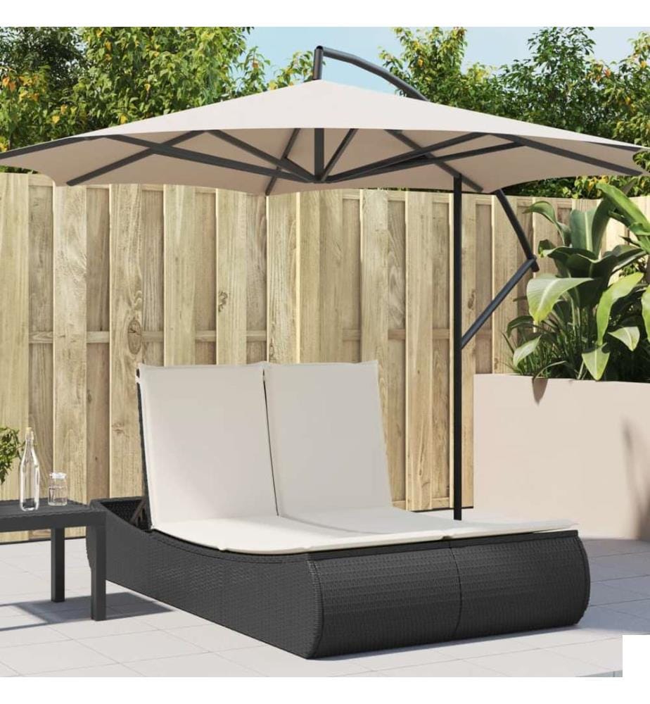 vidaXL Chaise longue double avec coussins noir résine tressée
