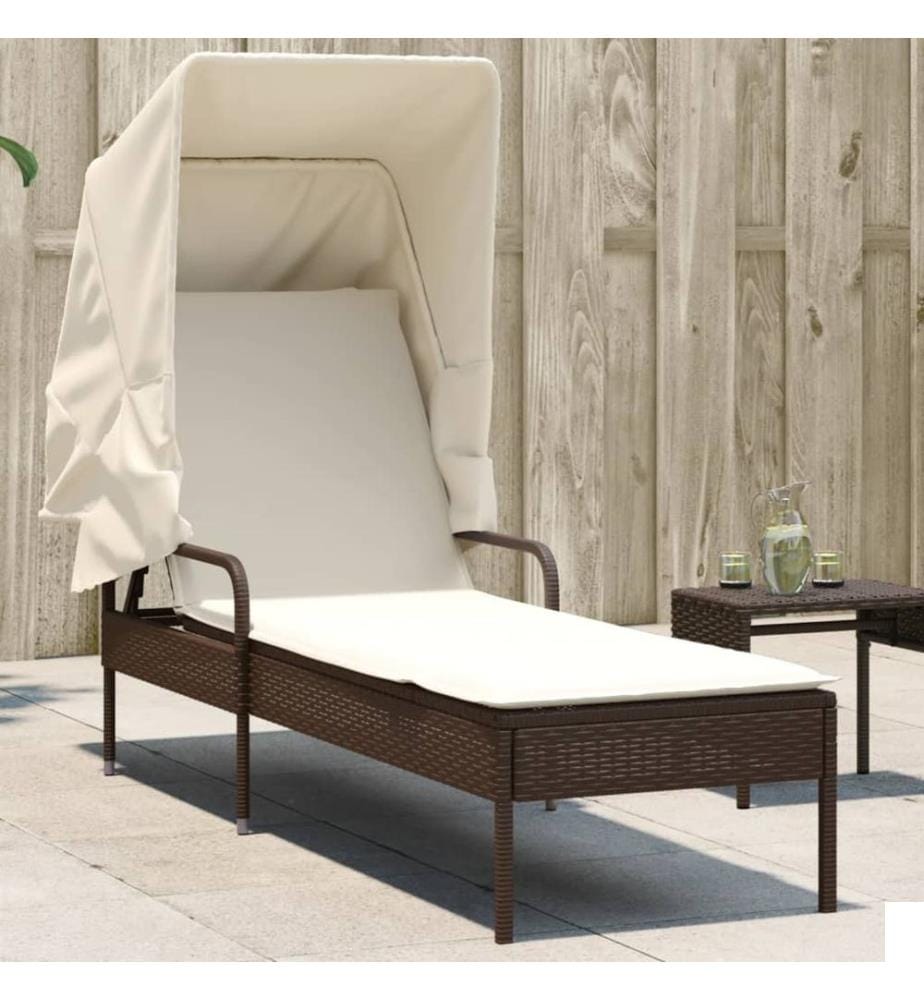 vidaXL Chaise longue avec auvent marron résine tressée