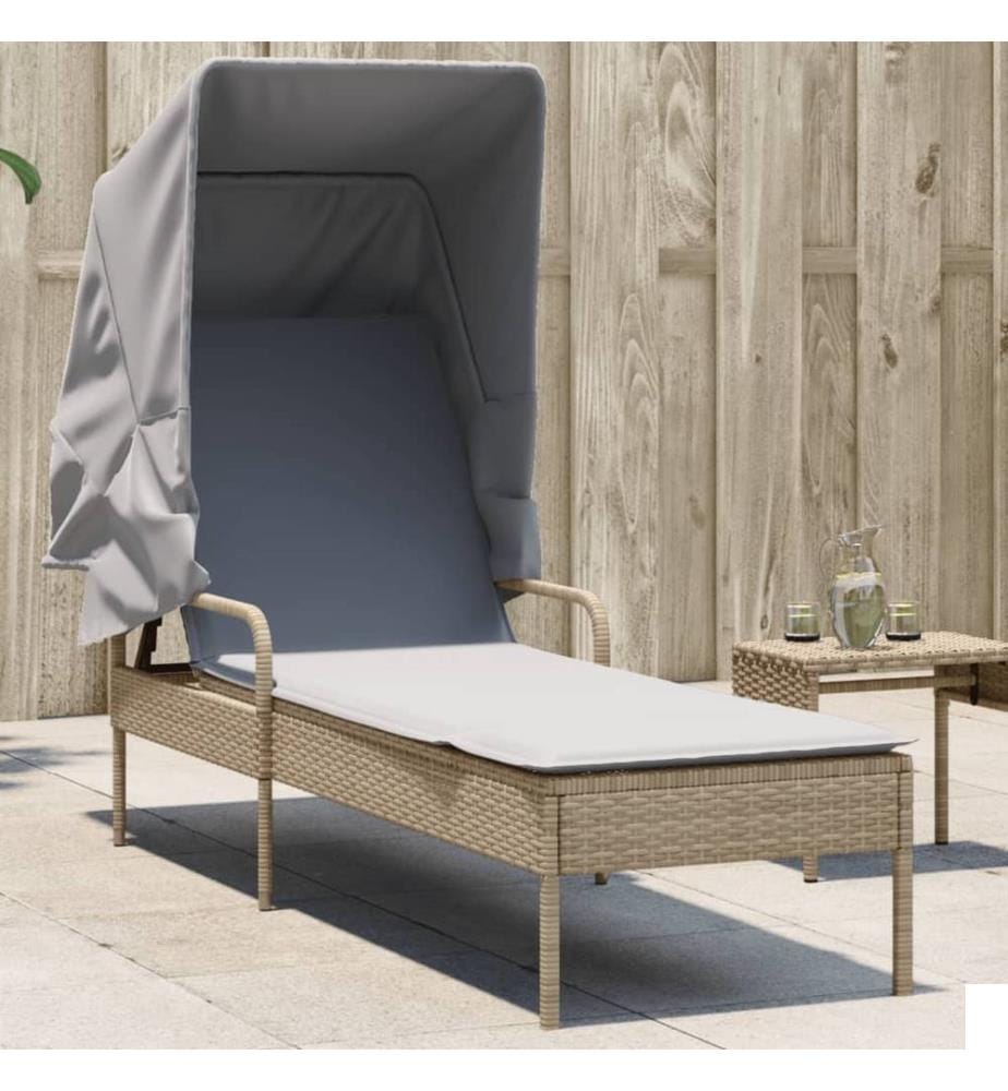 vidaXL Chaise longue avec auvent beige résine tressée
