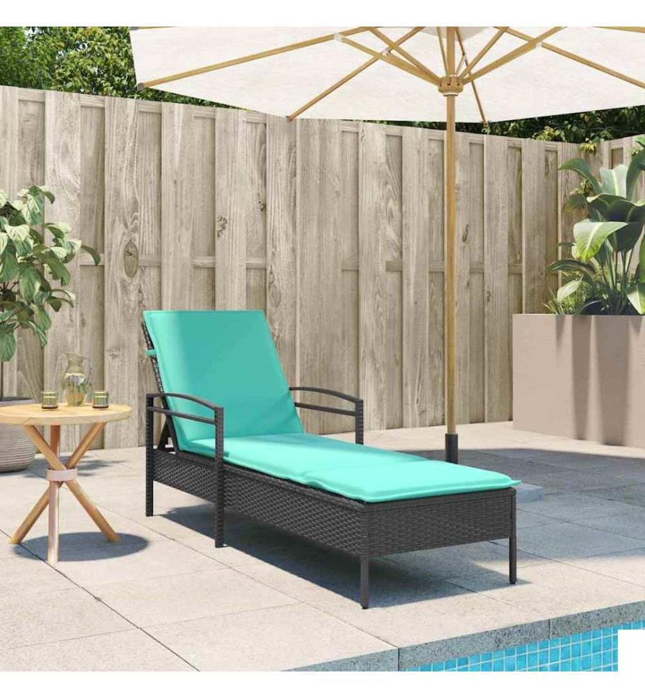 vidaXL | Transat | avec coussin 1-personne Noir 63 x 200 x 81 cm polyrotin