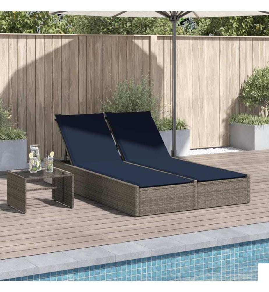 vidaXL Chaise longue double avec coussins gris résine tressée