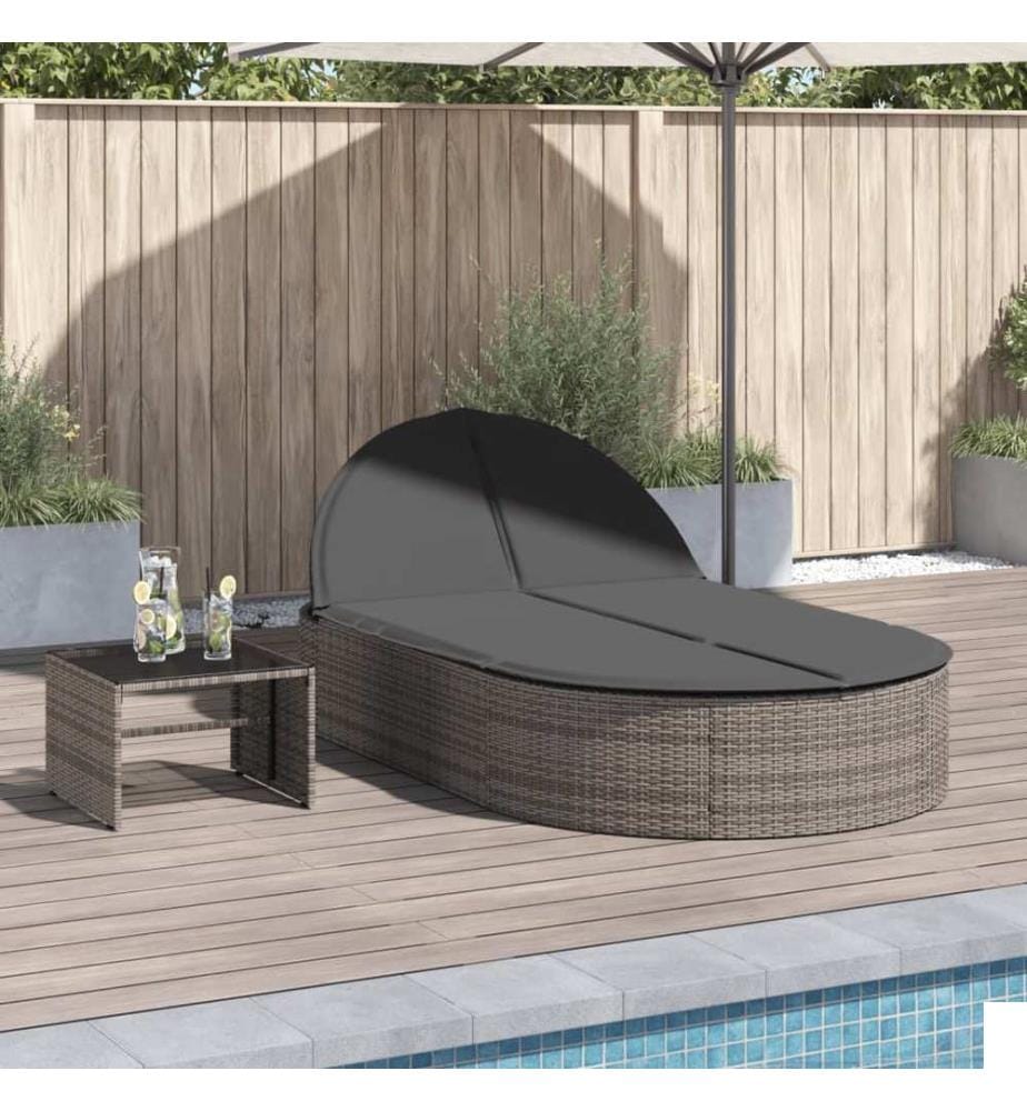 vidaXL Chaise longue double avec coussins gris résine tressée