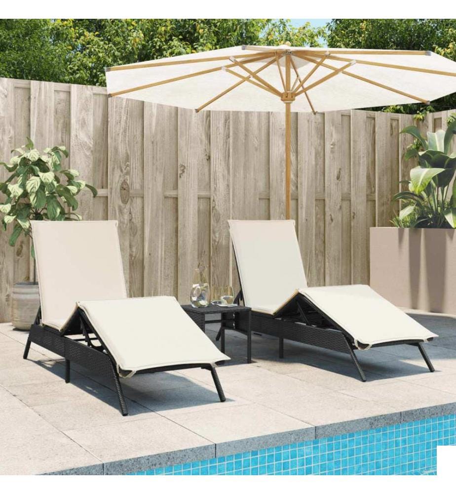 vidaXL Chaises longues lot de 2 avec table noir résine tressée