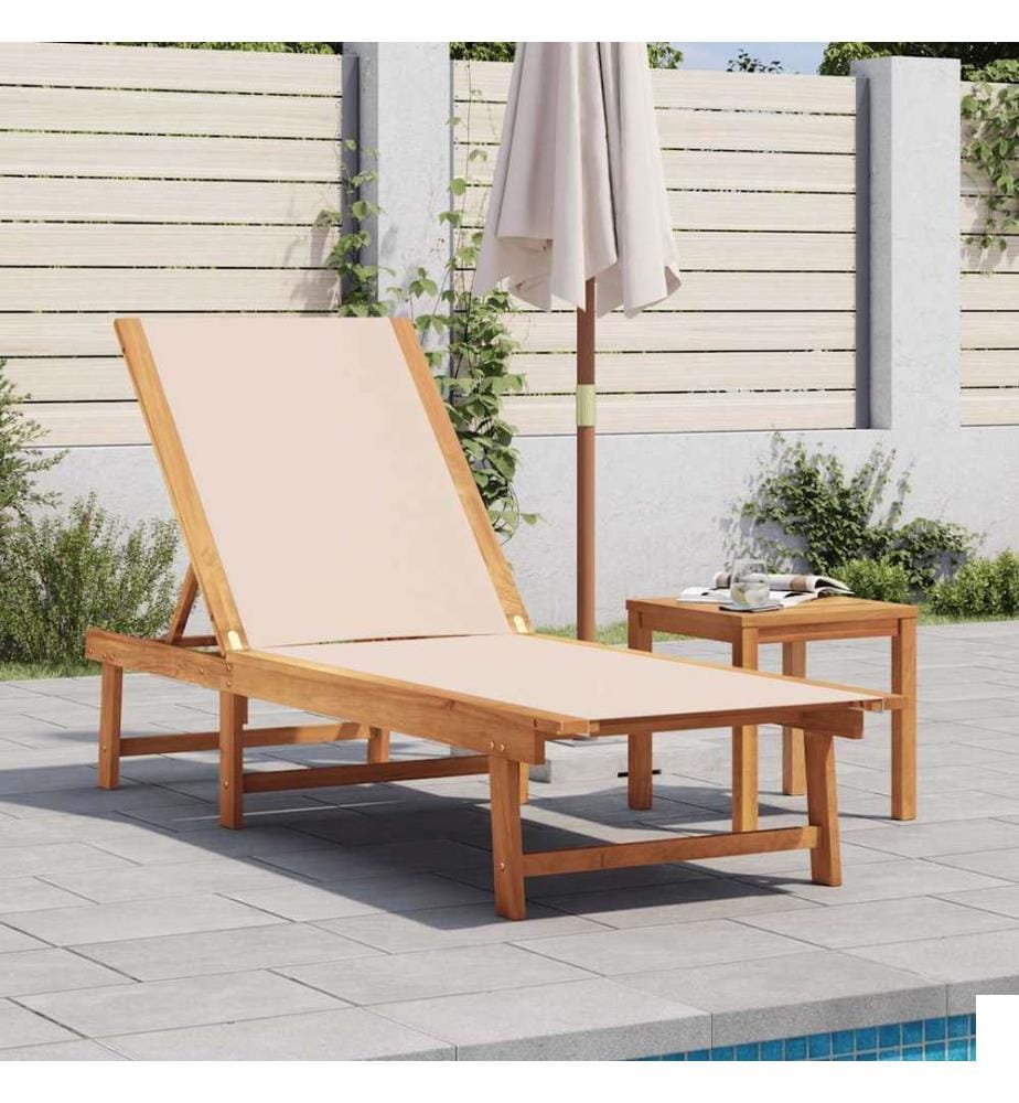 vidaXL Chaise longue crème bois d'acacia solide et textilène