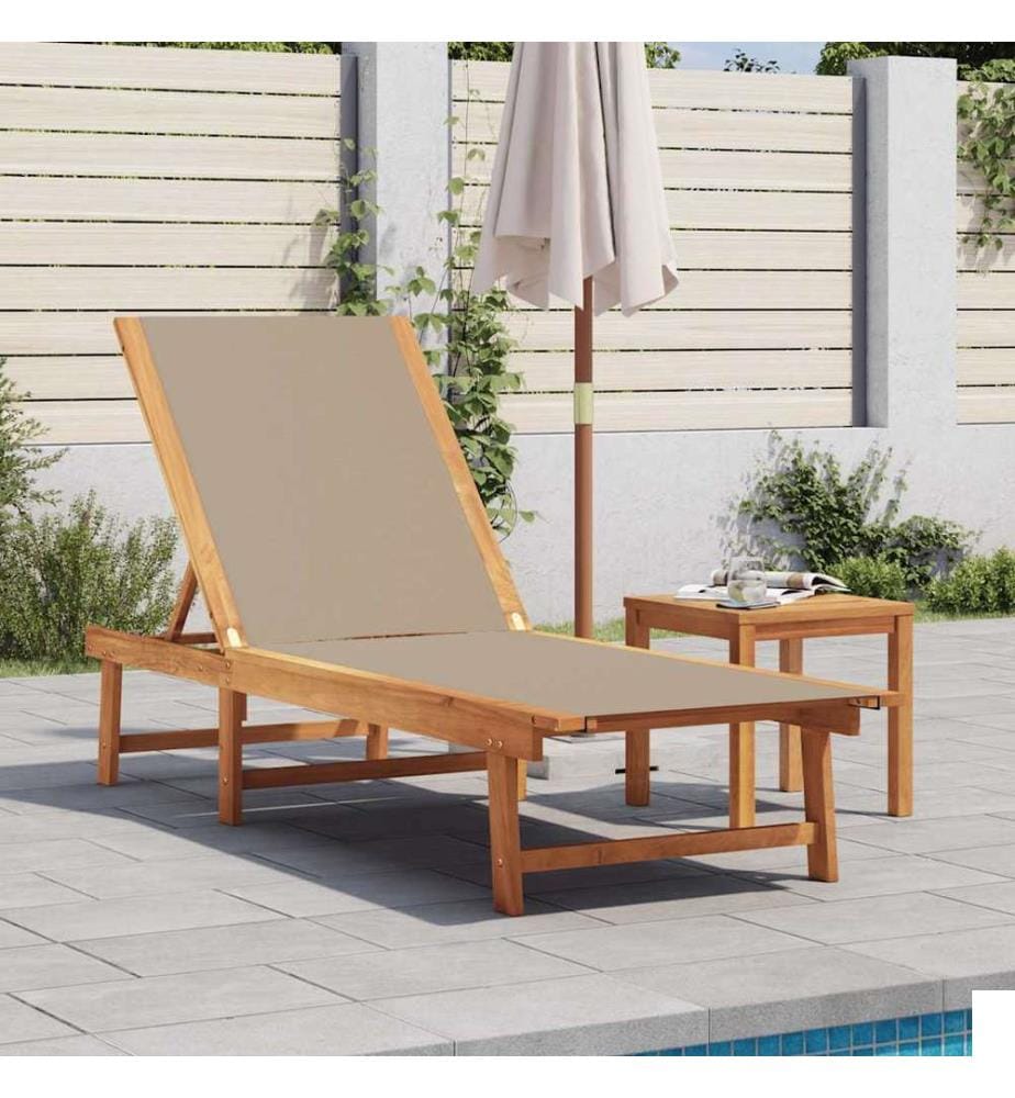 vidaXL Chaise longue taupe bois d'acacia solide et textilène