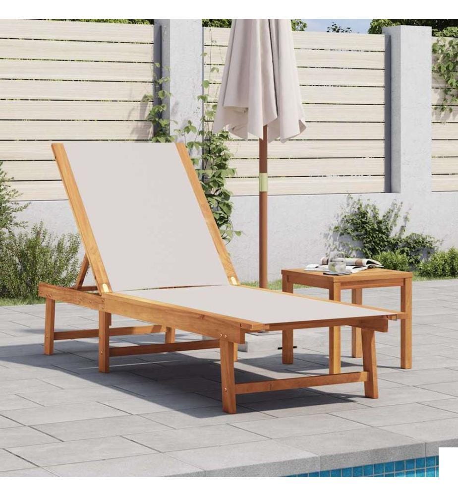 vidaXL Chaise longue et table gris bois d'acacia solide et textilène
