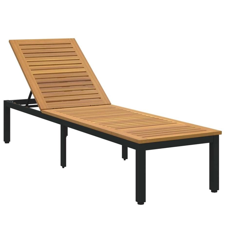 vidaXL Transat Noir 200 x 55 x 35 cm Bois d'Acacia Massif