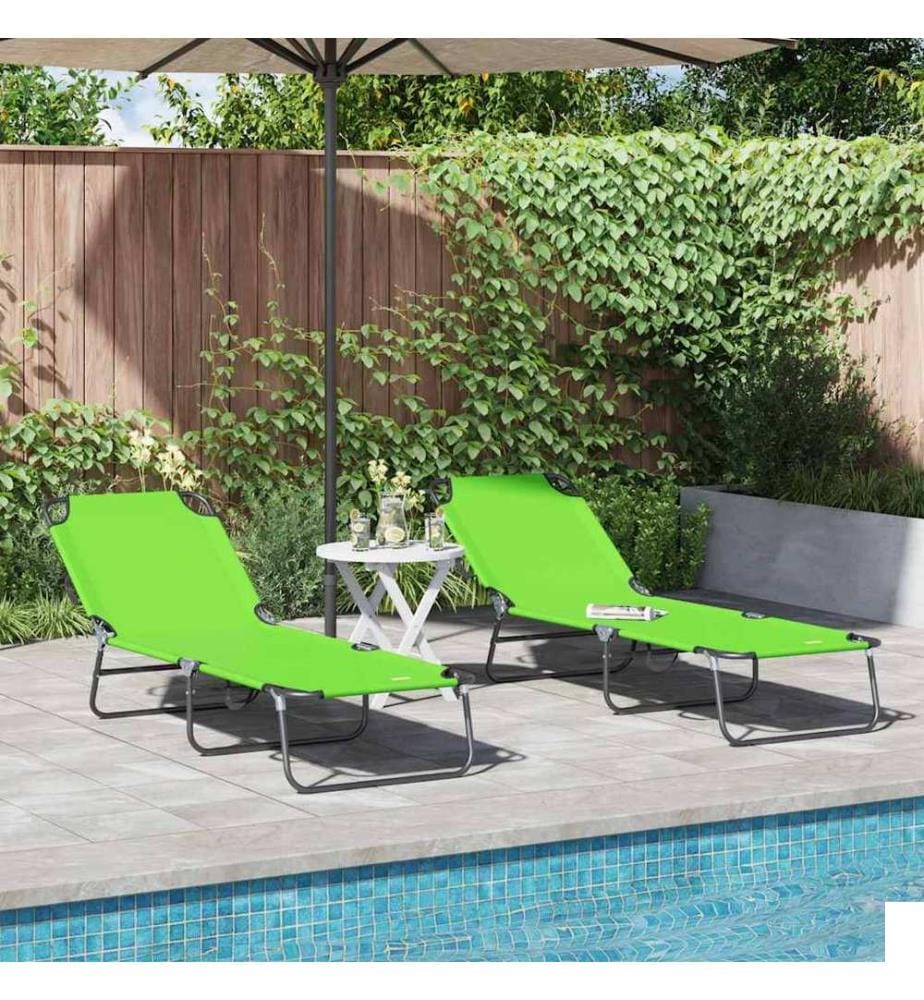 vidaXL Chaise longue pliante 2 pcs Vert 188 x 57 x 86,5 cm Polyester