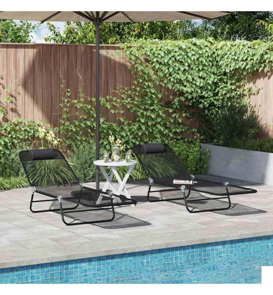 vidaXL Chaise longue pliante 2 pcs Noir 182 x 55 x 85,5 cm Textilène