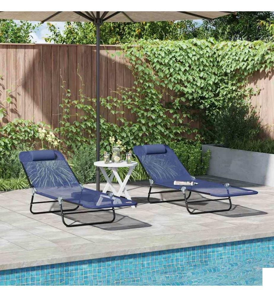 vidaXL Chaise longue pliante 2 pcs Bleu marine 182 x 55 x 85,5 cm