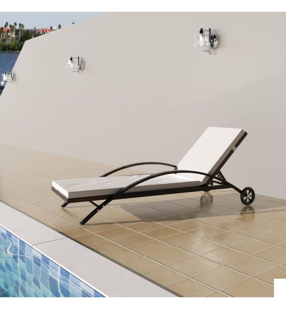 vidaXL Chaise longue avec coussin et roues Résine tressée Marron