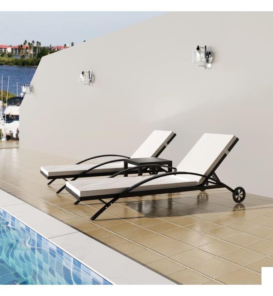 vidaXL Chaises longues avec table Résine tressée Noir