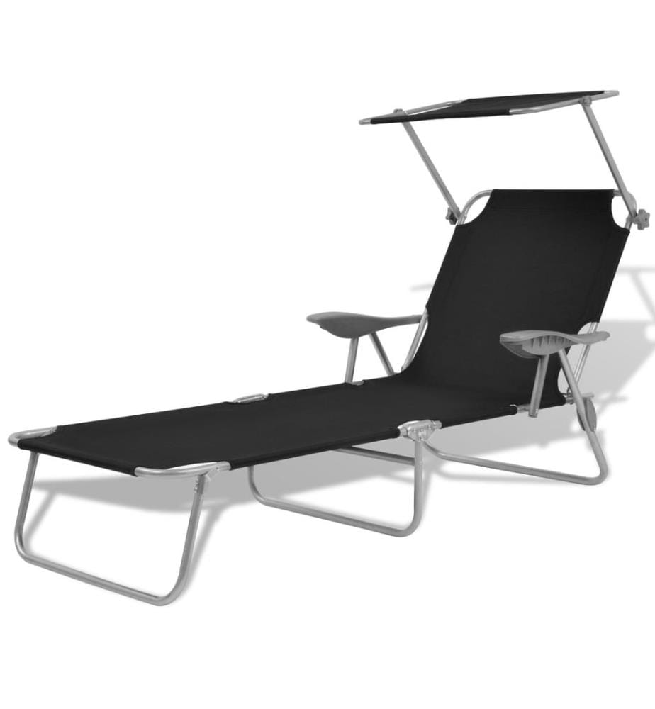 vidaXL Chaise longue avec auvent Acier Noir