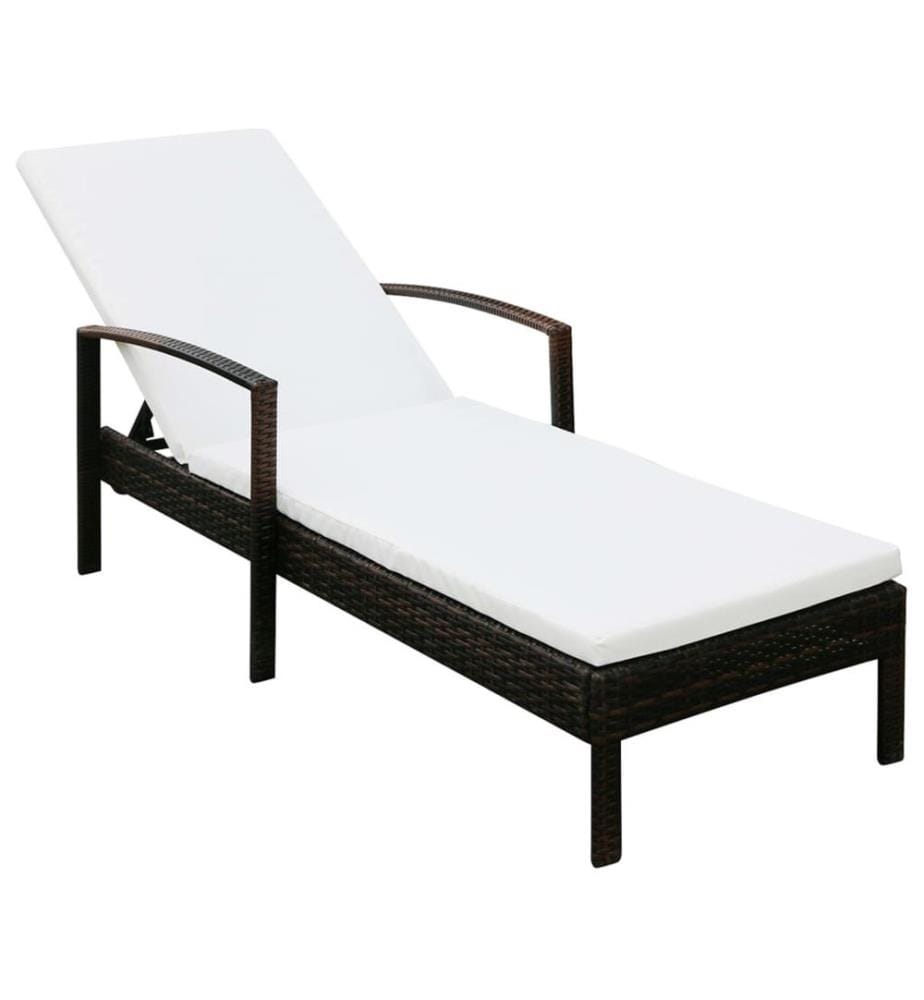 vidaXL Chaise longue avec coussin Résine tressée Marron