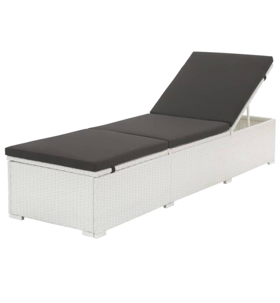 vidaXL Chaise longue avec coussin Résine tressée Blanc