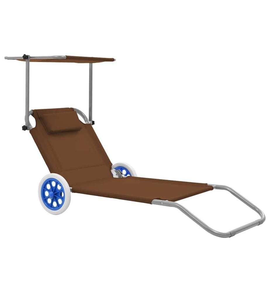 vidaXL Chaise longue pliable avec auvent et roues Acier Taupe
