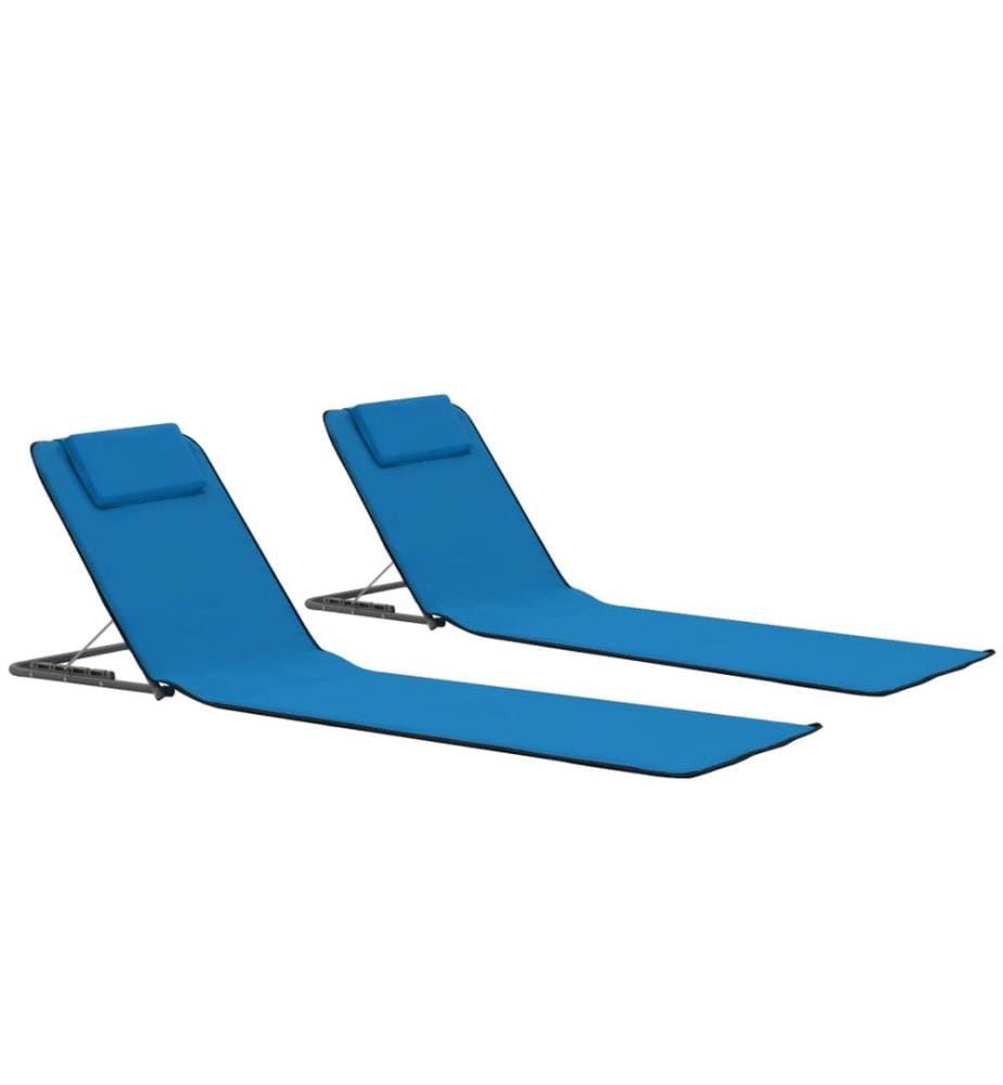 vidaXL Tapis de plage pliables 2 pcs Acier et tissu Bleu