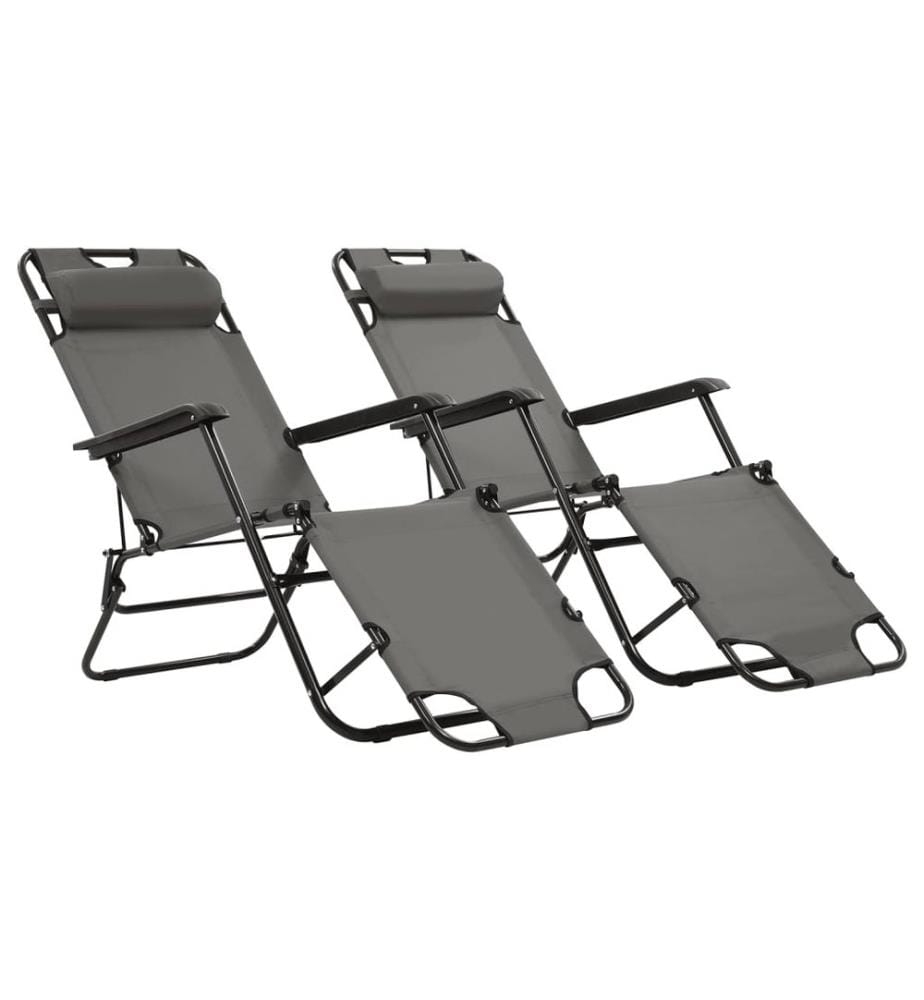 vidaXL Chaises longues pliables 2 pcs avec repose-pied Acier Gris