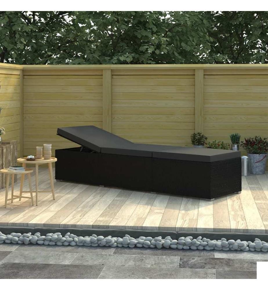 vidaXL Chaise longue avec coussin Résine tressée Noir