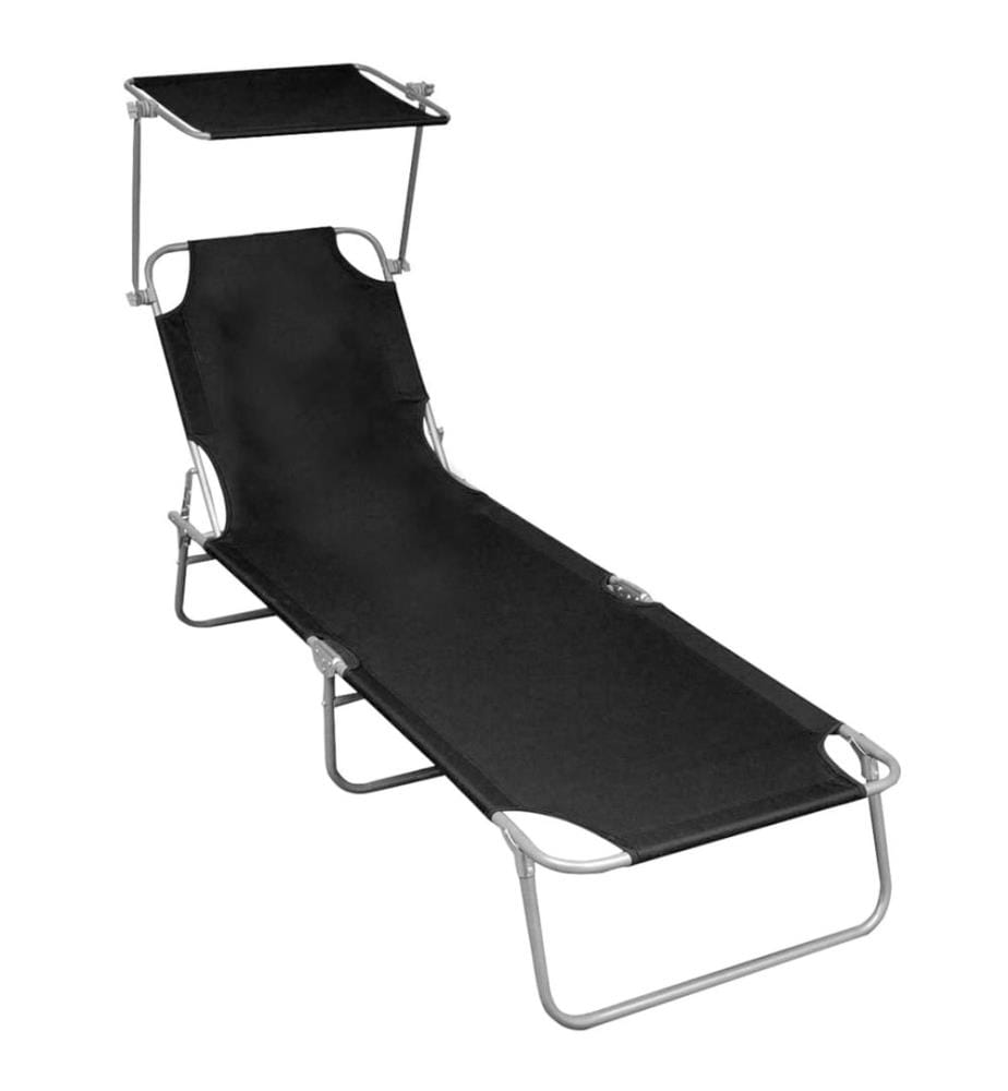 vidaXL Chaise longue pliable avec auvent Noir Aluminium