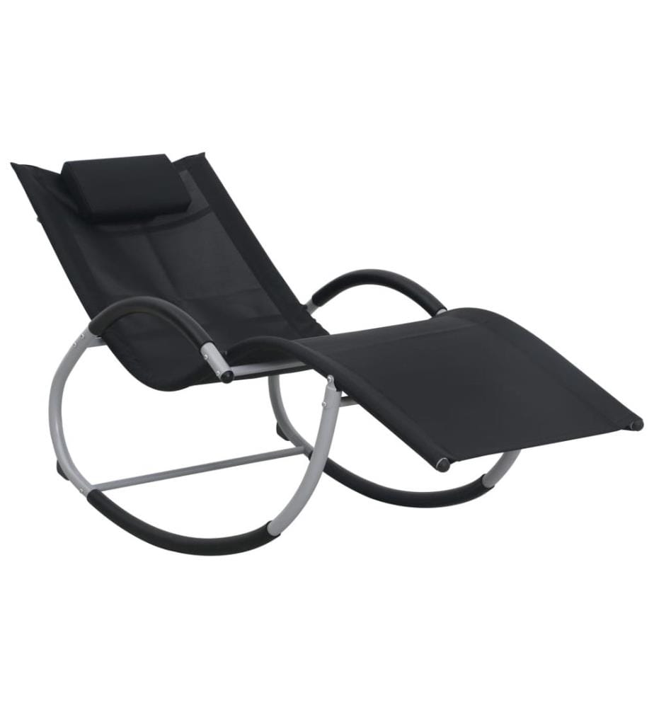 vidaXL Chaise longue avec oreiller Noir Textilène