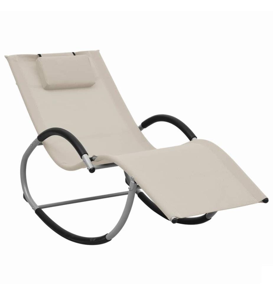 vidaXL Chaise longue avec oreiller Crème Textilène