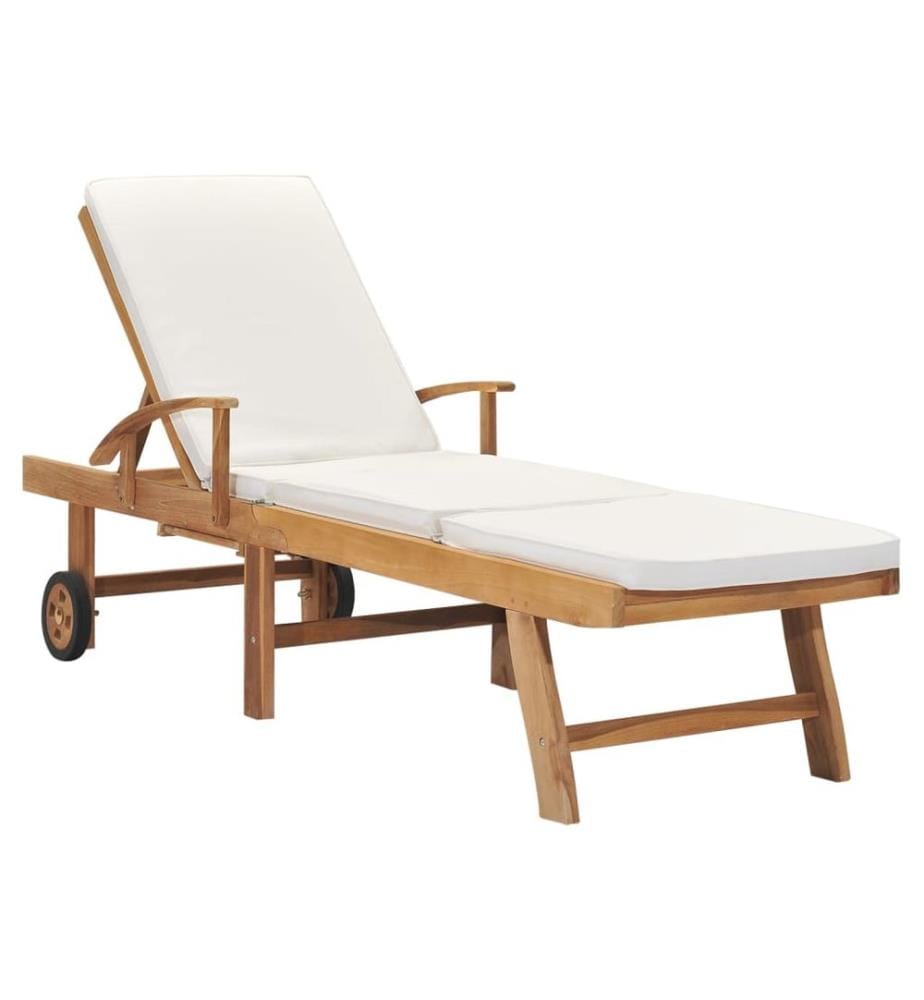 vidaXL Chaise longue avec coussin Bois de teck solide Crème