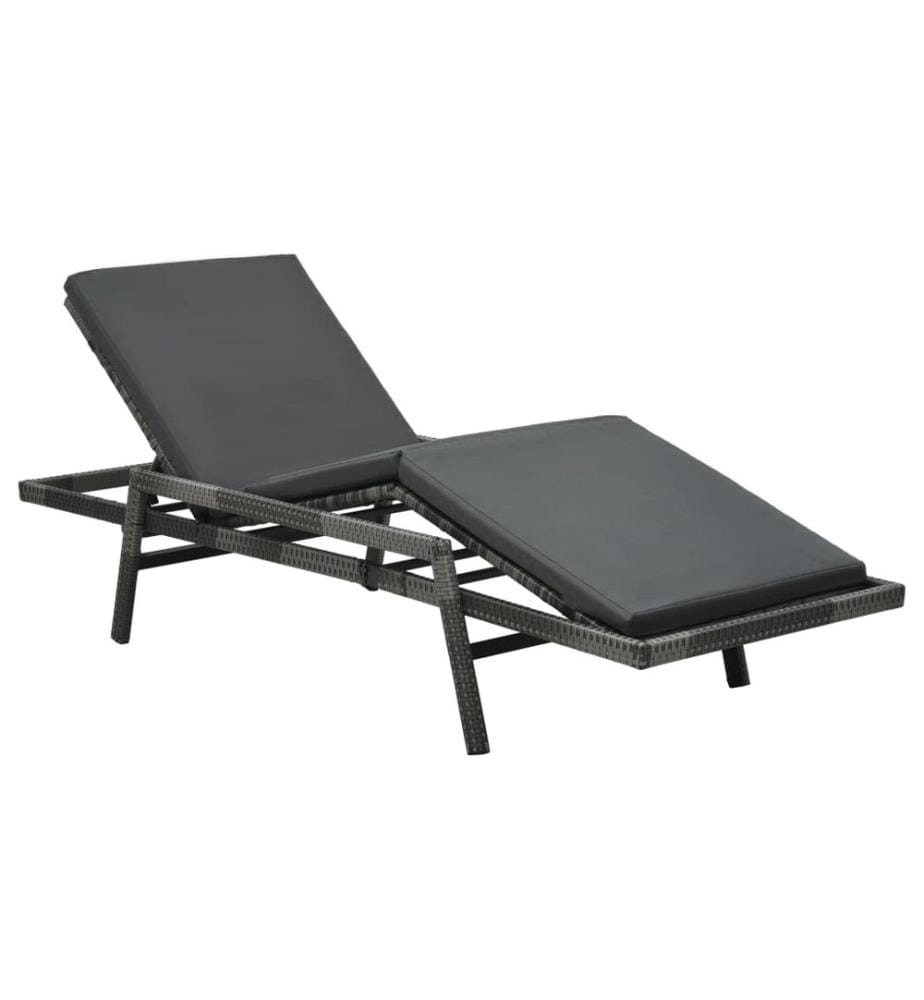 vidaXL Chaise longue avec coussin Résine tressée Gris