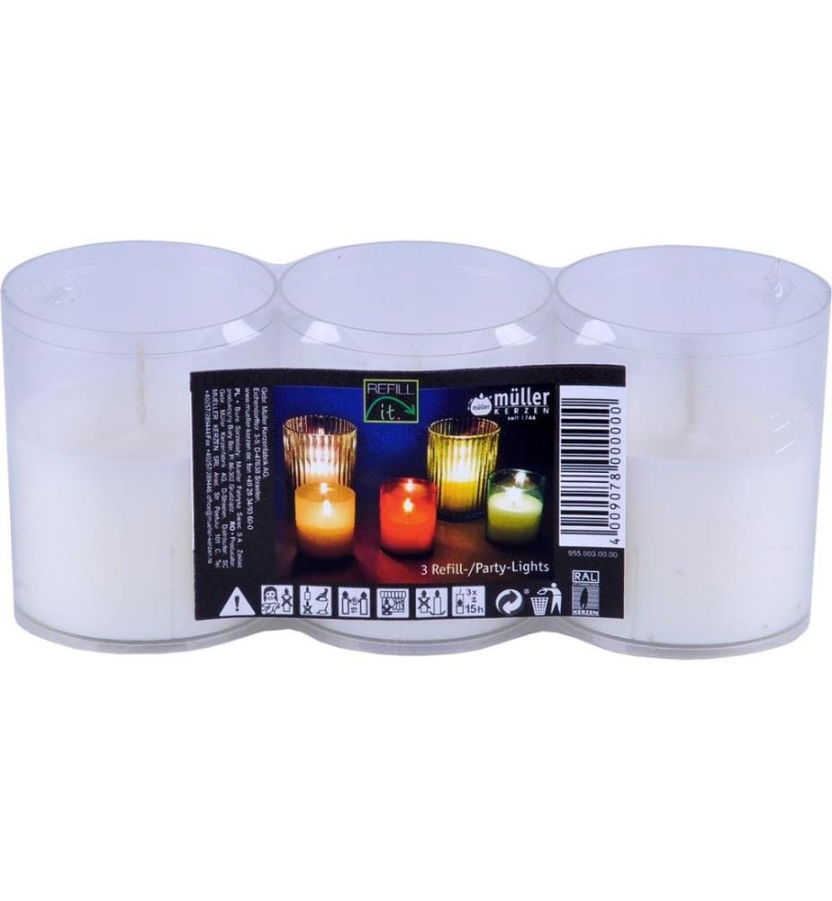 müller Kerzen Refill-it lumière de fête 6.5 x 5.2 cm, Blanc, 3 pièces