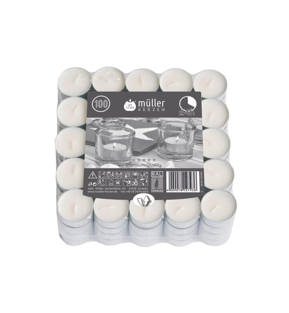 müller Kerzen Bougie chauffe-plat à l'intérieur d'un manchon en aluminium Blanc100 pièces