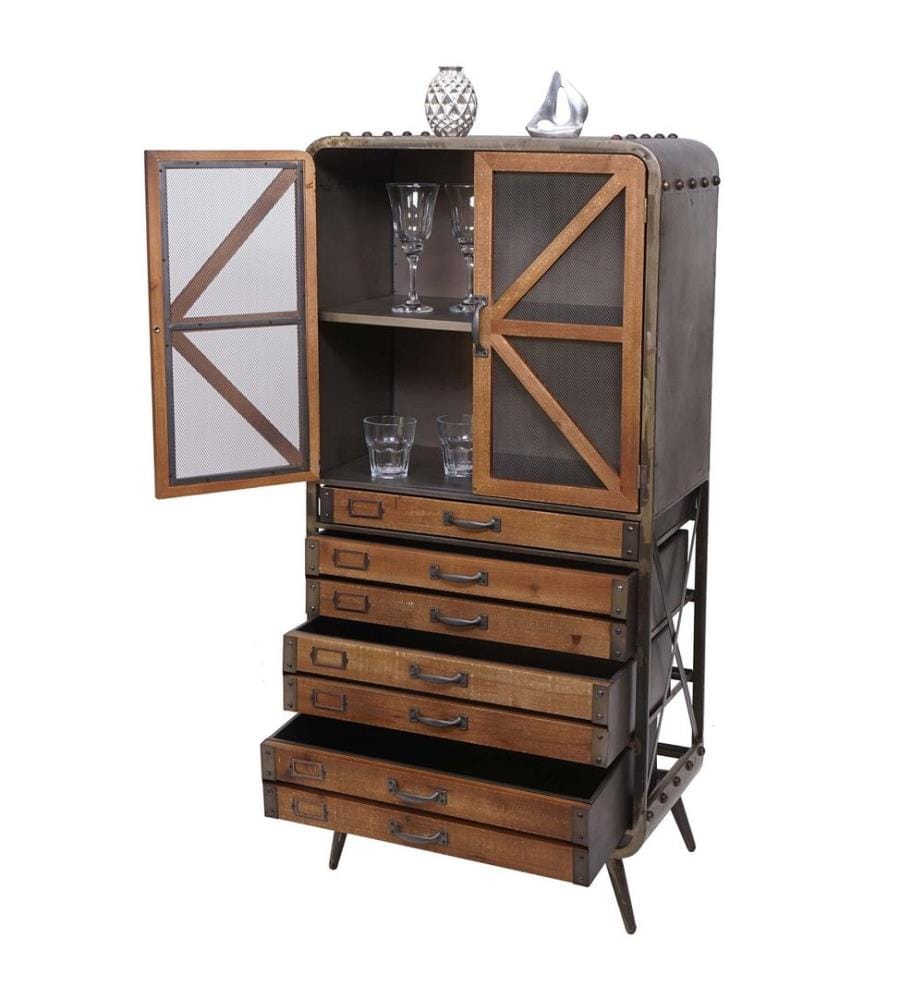 Armoire à pharmacie bois & métal 128x60x33 cm Armoire industrielle