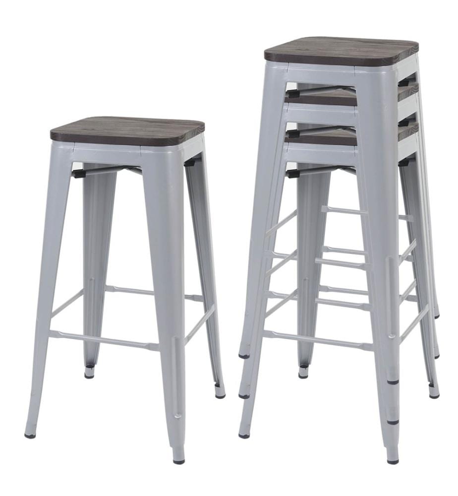 4x Tabouret de Bar Métal avec Assise Bois Design Industriel