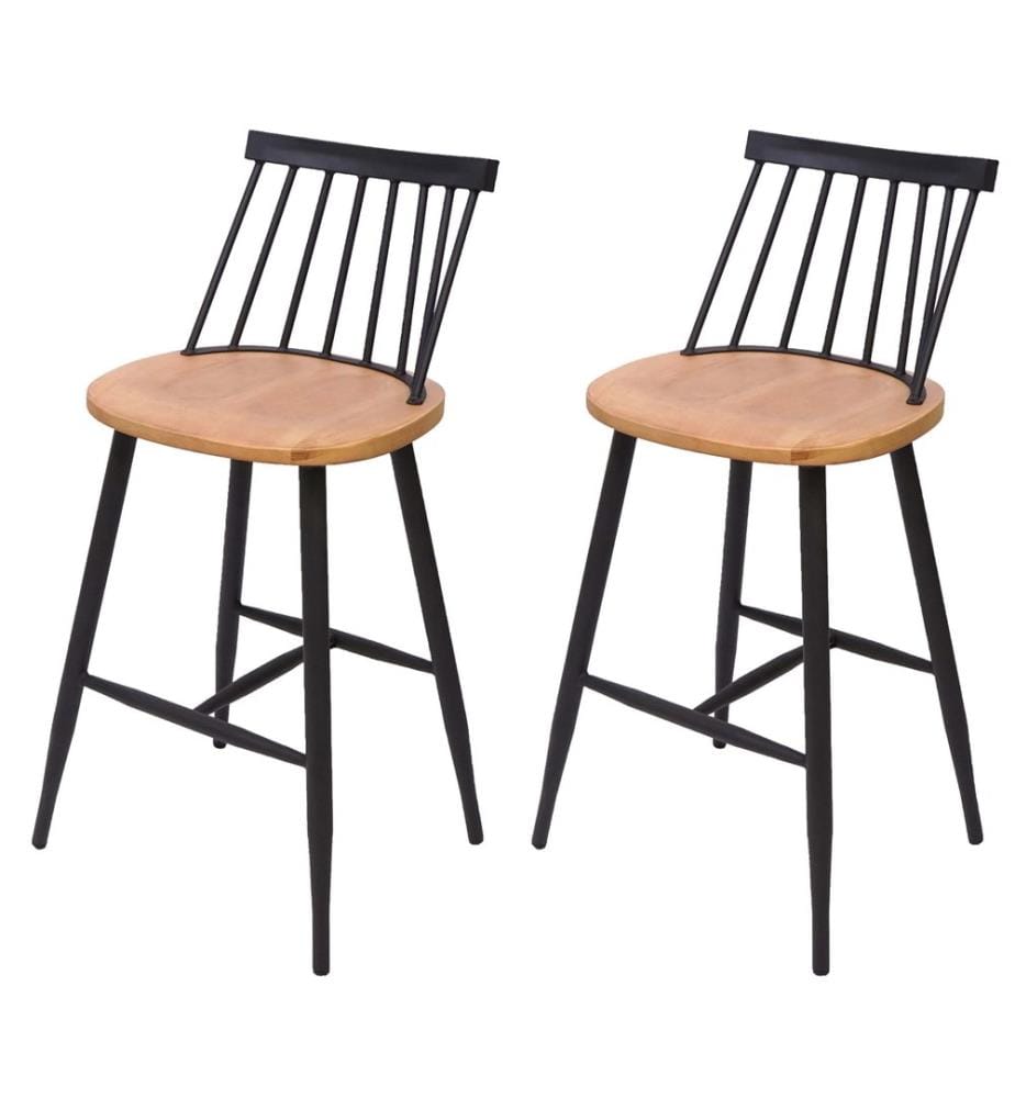 Lot de 2 tabourets de bar JAM-G69 bois massif rétro design métal naturel