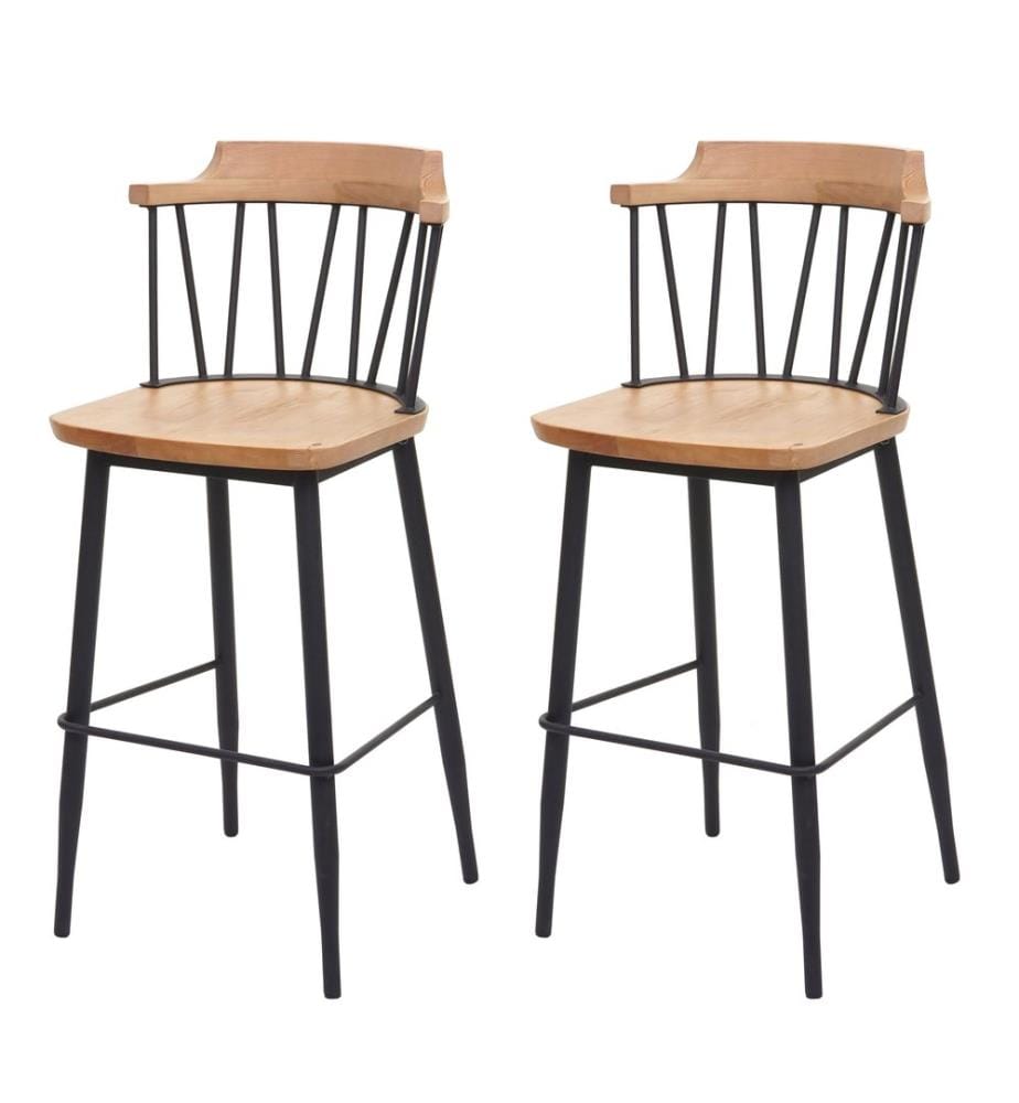 2x Tabouret de Bar Industriel Chic - Bois massif clair