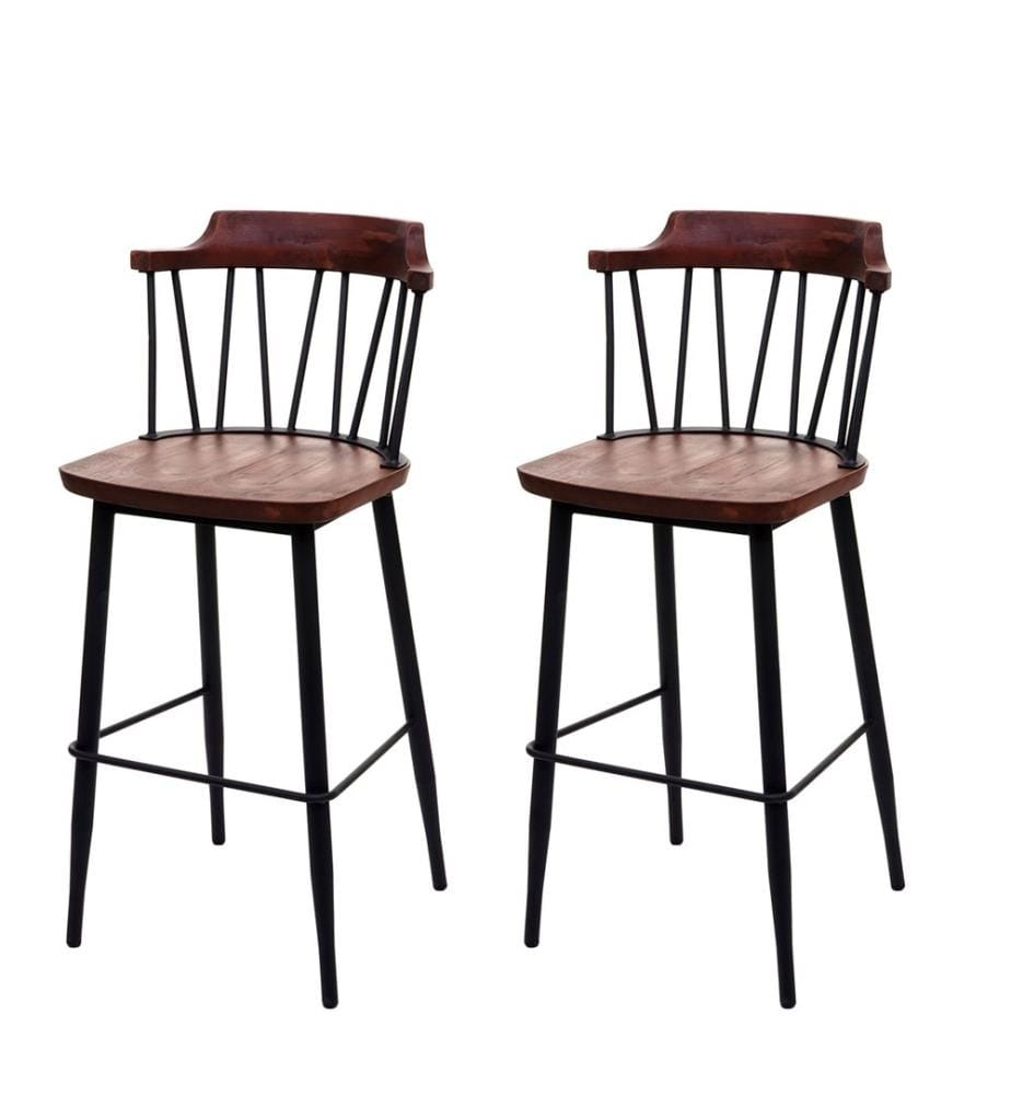 2x Tabouret de Bar Industriel Chic - Bois massif foncé