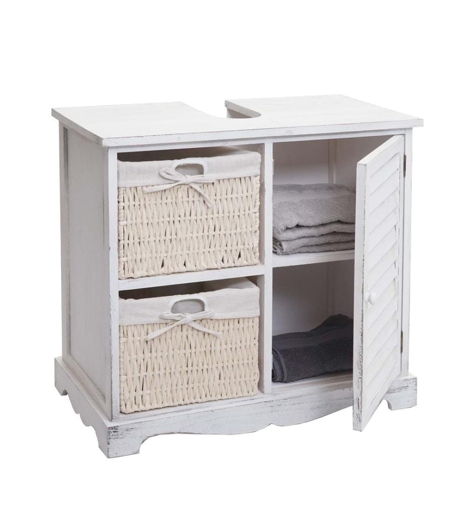 Shabby Chic Meuble sous-lavabo avec paniers 60x65x31 cm - shabby blanc