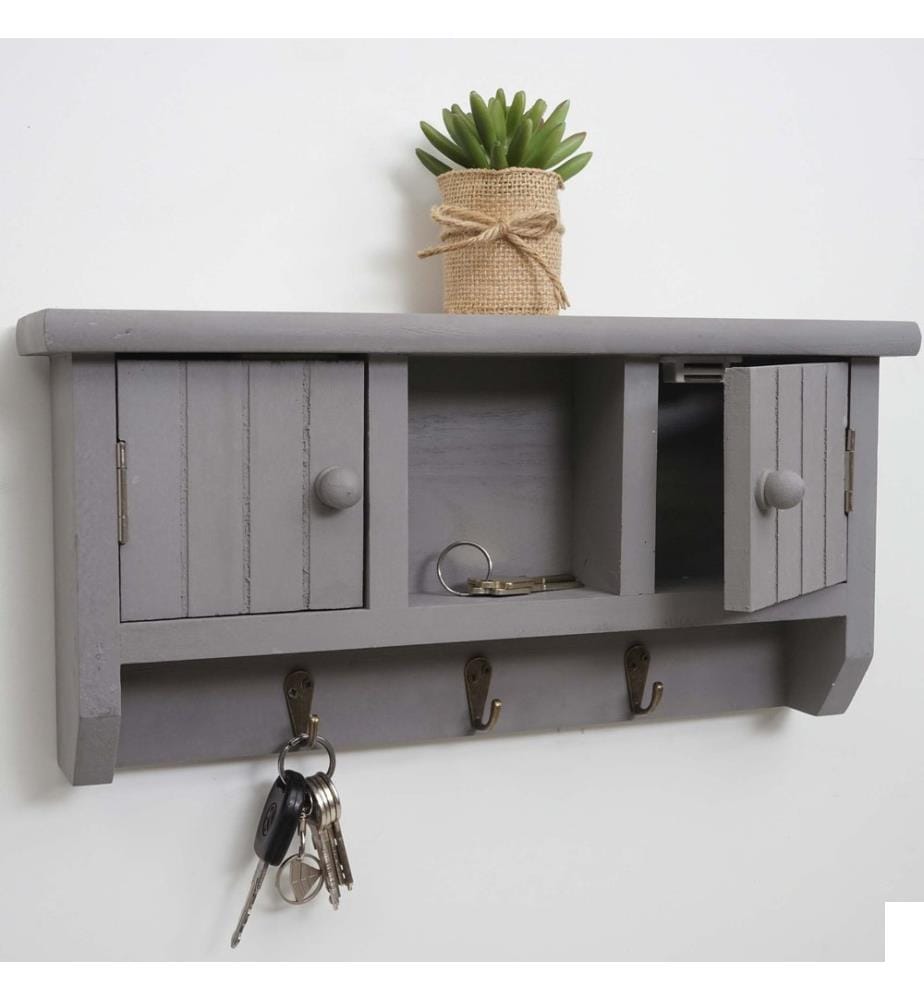 Tableau à clés Pitea avec portes Bois massif Shabby gris